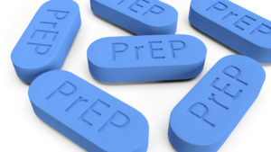 picture of 6 blue pills with the word PrEP on them